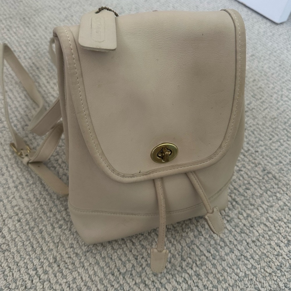 Vintage Beige Off White Coach Leather Backpack